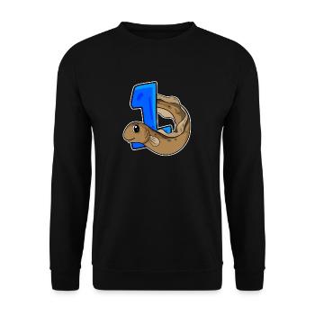Zahl 1 Nummer Eins - Aal Fische Motiv - Unisex Pullover - Schwarz - Vorne - Alina (178cm) & Michal (187cm)