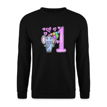 First Birthday Elephant with Balloons - Unisex Sweatshirt - black - Front - Alina (178cm) & Michal (187cm)
