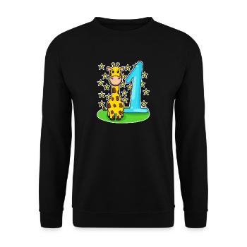 Zahl 1 Nummer Eins - Giraffe Motiv - Unisex Pullover - Schwarz - Vorne - Alina (178cm) & Michal (187cm)