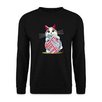 Playing Cat with Ball of Wool – Geometric Motif - Unisex Sweatshirt - black - Front - Alina (178cm) & Michal (187cm)