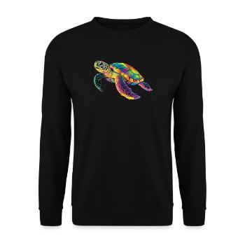 Schildkröte Bunt Popart Reptil Süße Schildkröten - Unisex Pullover - Schwarz - Vorne - Alina (178cm) & Michal (187cm)