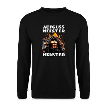 Aufguss Meister Heißter - Saunameister - Unisex Pullover - Schwarz - Vorne - Alina (178cm) & Michal (187cm)