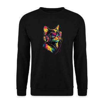 Katze Sonnenbrille Kopfhörer Musik Bunt DJ Katzen - Unisex Pullover - Schwarz - Vorne - Alina (178cm) & Michal (187cm)