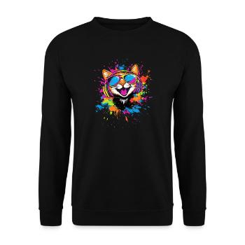 Katze Sonnenbrille Kopfhörer Musik Bunt DJ Katzen - Unisex Pullover - Schwarz - Vorne - Alina (178cm) & Michal (187cm)