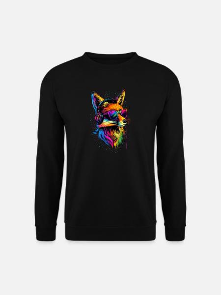 Fuchs DJ Kopfhörer Bunt Regenbogen Musik Füchse - Unisex Pullover - Schwarz
