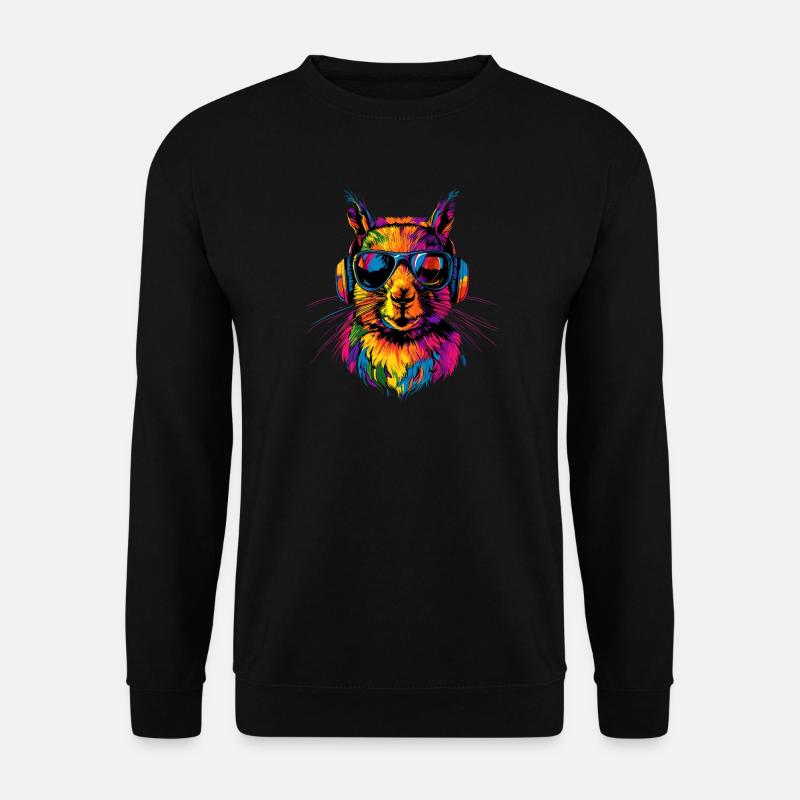 Eichhörnchen Kopfhörer Bunt Popart DJ Eichhörnchen - Unisex Pullover - Schwarz