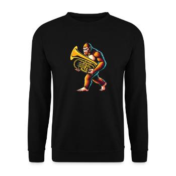 Yeti Gorilla mit Euphonium - Unisex Pullover - Schwarz - Vorne - Alina (178cm) & Michal (187cm)