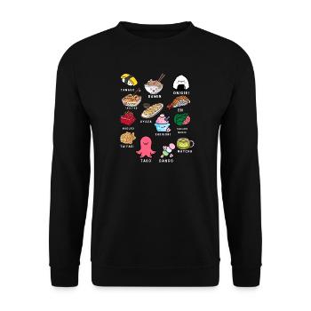 Japanisches Essen Ramen Wasabi Tamago Kawaii Ota - Unisex Pullover - Schwarz - Vorne - Alina (178cm) & Michal (187cm)