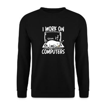 I work on computers - Unisex Pullover - Schwarz - Vorne - Alina (178cm) & Michal (187cm)