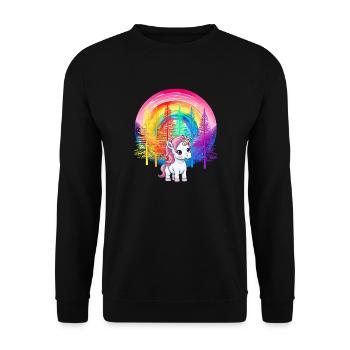Regenbogen Einhorn Einhörner Kinder Kind - Unisex Pullover - Schwarz - Vorne - Alina (178cm) & Michal (187cm)