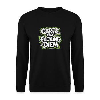 CARPE that... DIEM | Cooles Streetwear-Typo-Shirt - Unisex Pullover - Schwarz - Vorne - Alina (178cm) & Michal (187cm)