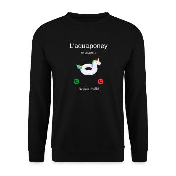 Das Aquapony ruft mich, ich muss gehen! - Unisex Pullover - Schwarz - Vorne - Alina (178cm) & Michal (187cm)