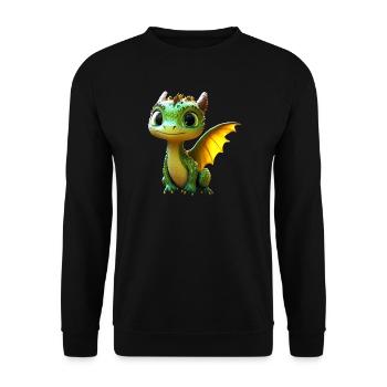 Drache Kleiner Grüner Baby Drache Süße Drachen - Unisex Pullover - Schwarz - Vorne - Alina (178cm) & Michal (187cm)