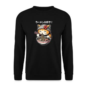 J’adore les ramen - Funny Cat Design - Sweat-shirt Unisexe - noir - Devant - Alina (178cm) & Michal (187cm)