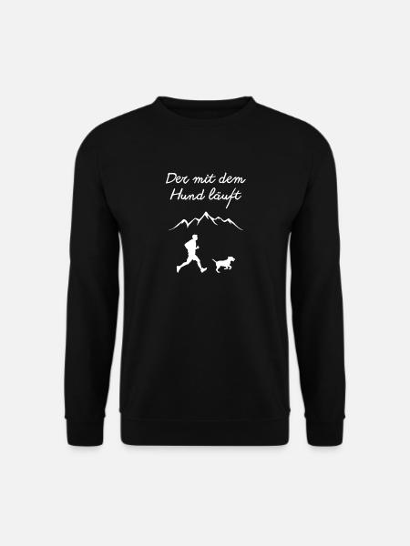 Läufer mit Hund vor Berglandschaft - Unisex Pullover - Schwarz