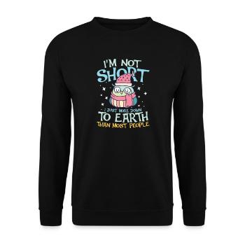 i m not short i m just more down to earth owl - Unisex Pullover - Schwarz - Vorne - Alina (178cm) & Michal (187cm)