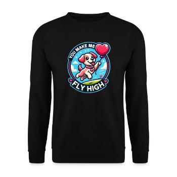 Flying dog with heart balloon - Unisex Sweatshirt - black - Front - Alina (178cm) & Michal (187cm)