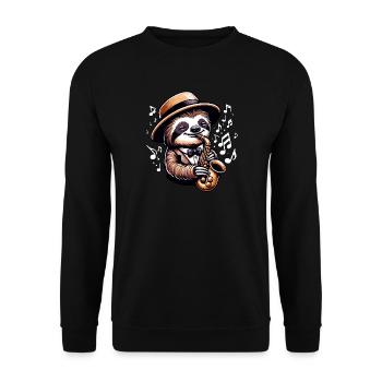 Faultier Saxophon Musik Outfit für Jazz und - Unisex Pullover - Schwarz - Vorne - Alina (178cm) & Michal (187cm)