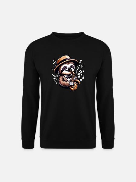 Faultier Saxophon Musik Outfit für Jazz und - Unisex Pullover - Schwarz