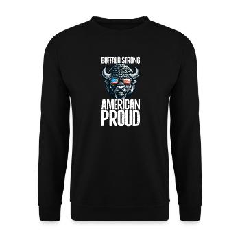 4th of July American Buffalo USA Flag Bison - Unisex Sweatshirt - black - Front - Alina (178cm) & Michal (187cm)