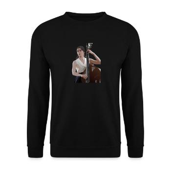 Elegante Kontrabassspielerin im Fokus der Musik - Unisex Pullover - Schwarz - Vorne - Alina (178cm) & Michal (187cm)