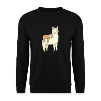 Skurriles Alpaka mit schlummerndem Lama - Unisex Pullover - Schwarz - Vorne - Alina (178cm) & Michal (187cm)