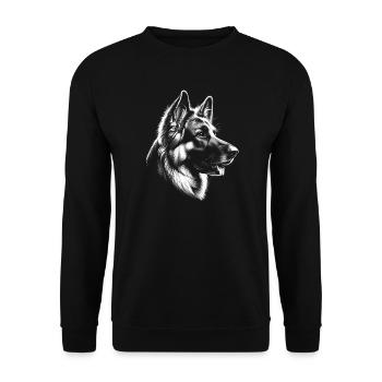 German Shepherd Head Black White Portrait - Unisex Sweatshirt - black - Front - Alina (178cm) & Michal (187cm)
