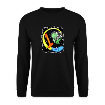 Zahl 1 Nummer Eins - Dinosaurier Motiv - Unisex Pullover - Schwarz - Vorne - Alina (178cm) & Michal (187cm)