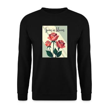 Soon in Bloom Rosenmotiv - Unisex Pullover - Schwarz - Vorne - Alina (178cm) & Michal (187cm)