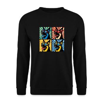 Ours Pop Art du Berger, Peluche, Biscuit, Gaufres - Sweat-shirt Unisexe - noir - Devant - Alina (178cm) & Michal (187cm)