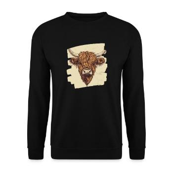 Schottisches Hochlandrind - Unisex Pullover - Schwarz - Vorne - Alina (178cm) & Michal (187cm)