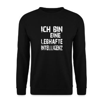 KI Spruch Ich bin eine lebhafte Intelligenz - Unisex Pullover - Schwarz - Vorne - Alina (178cm) & Michal (187cm)