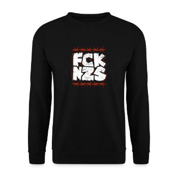FCKNZS Antifaschistisches Statement - Unisex Pullover - Schwarz - Vorne - Alina (178cm) & Michal (187cm)