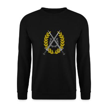 Sword Swords Medieval Warrior Horseshoe - Unisex Sweatshirt - black - Front - Alina (178cm) & Michal (187cm)