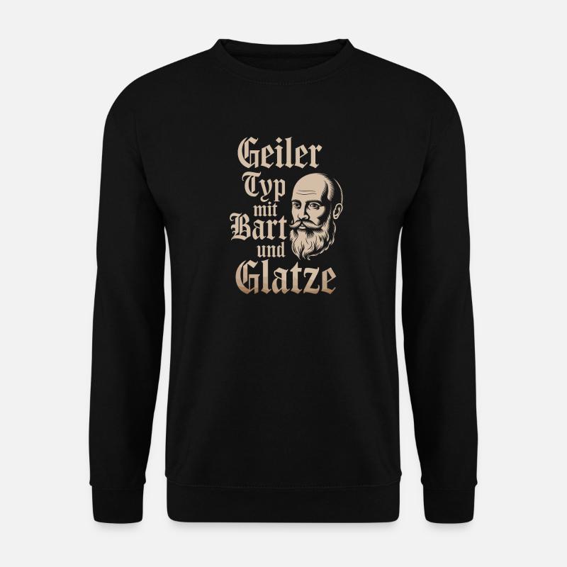 Geiler Typ Mit Bart & Glatze Glatzkopf Bartträger - Unisex Pullover - Schwarz