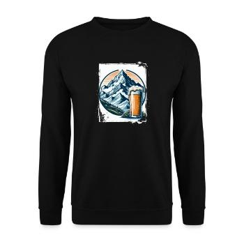 Mountain and Beer Nature Motif - Unisex Sweatshirt - black - Front - Alina (178cm) & Michal (187cm)