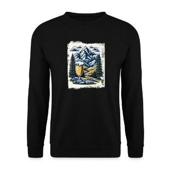Bergpanorama mit Bierglas - Unisex Pullover - Schwarz - Vorne - Alina (178cm) & Michal (187cm)