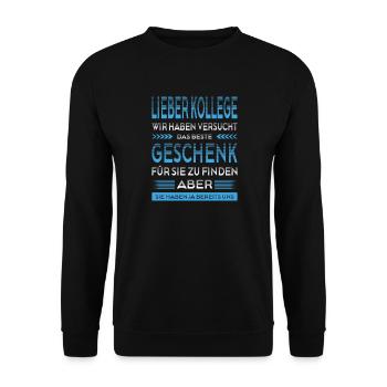 Kollege Abschied Geschenke Abschiedsgeschenk - Unisex Pullover - Schwarz - Vorne - Alina (178cm) & Michal (187cm)