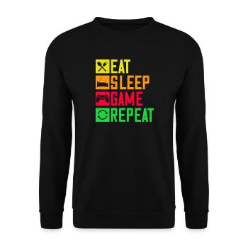 Motif emblématique du jeu vidéo « Mange, dors : Répéter le jeu » - Sweat-shirt Unisexe - noir - Devant - Alina (178cm) & Michal (187cm)