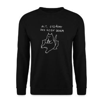 alt und gemütlich - katze spruch fauler kater - Unisex Pullover - Schwarz - Vorne - Alina (178cm) & Michal (187cm)