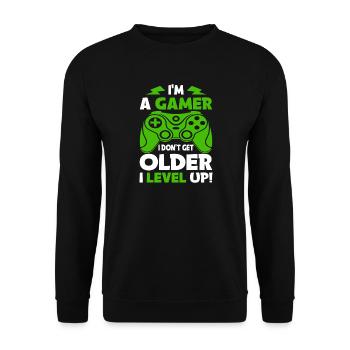 I Don’t Get Older I Level Up – Funny Gaming Motiv - Unisex Pullover - Schwarz - Vorne - Alina (178cm) & Michal (187cm)