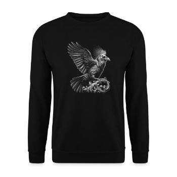 Schwarzer Rabe im realistsichen Stil - Unisex Pullover - Schwarz - Vorne - Alina (178cm) & Michal (187cm)