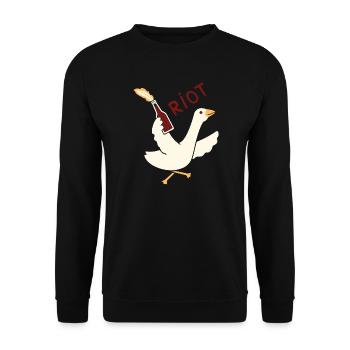 Rioting Goose T-Shirt – lustige und skurrile Grafik - Unisex Pullover - Schwarz - Vorne - Alina (178cm) & Michal (187cm)