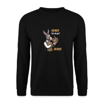 Hornist liebt Horn Waldhorn spielen im Orchester - Unisex Pullover - Schwarz - Vorne - Alina (178cm) & Michal (187cm)