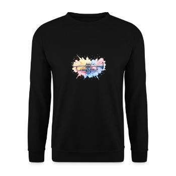 Trompette colorée Aquarelle Aquarelle Peinture Splash - Sweat-shirt Unisexe - noir - Devant - Alina (178cm) & Michal (187cm)