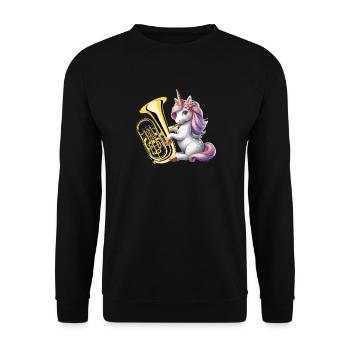 Einhorn spielt Euphonium Euphoniumspieler - Unisex Pullover - Schwarz - Vorne - Alina (178cm) & Michal (187cm)