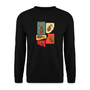 Kreatives Tenorhorn Design in Retro Farben - Unisex Pullover - Schwarz - Vorne - Alina (178cm) & Michal (187cm)