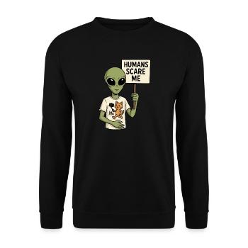 Alien Extraterrestre avec de l’humour - Les humains me font peur - Sweat-shirt Unisexe - noir - Devant - Alina (178cm) & Michal (187cm)