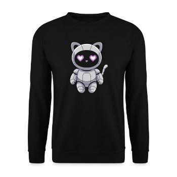 Cuddly cat robot with heart eyes - Unisex Sweatshirt - black - Front - Alina (178cm) & Michal (187cm)