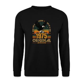 Jahrgang 1975 50.Geburtstag Original 1975 Vintage - Unisex Pullover - Schwarz - Vorne - Alina (178cm) & Michal (187cm)